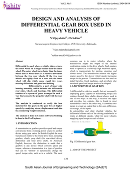 Design and Analysis of Differential Gear Box Used in Heavy Vehicle