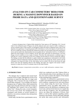 Analysis on Car Commuters' Behavior During a Massive Downpour Based on Probe Data and Questionnaire Survey