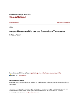 Savigny, Holmes, and the Law and Economics of Possession