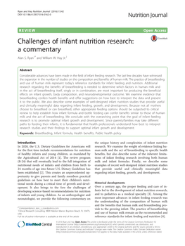 Challenges of Infant Nutrition Research: a Commentary Alan S