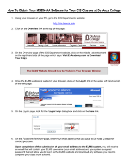 How to Obtain Your MSDN-AA Software for Your CIS Classes at De Anza College