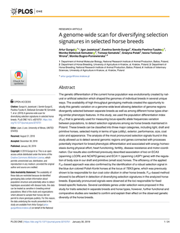 A Genome-Wide Scan for Diversifying Selection Signatures in Selected Horse Breeds