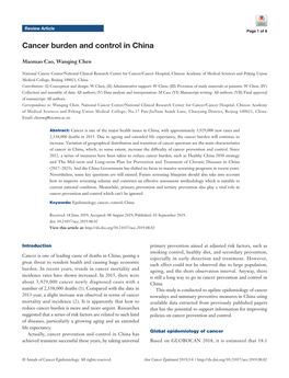 Cancer Burden and Control in China