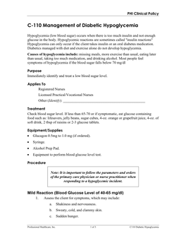 C-110 Management of Diabetic Hypoglycemia