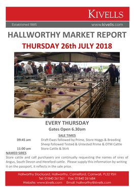 HALLWORTHY MARKET REPORT THURSDAY 26Th JULY 2018