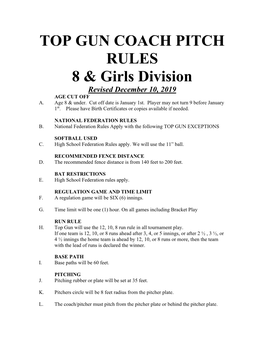 TOP GUN COACH PITCH RULES 8 & Girls Division