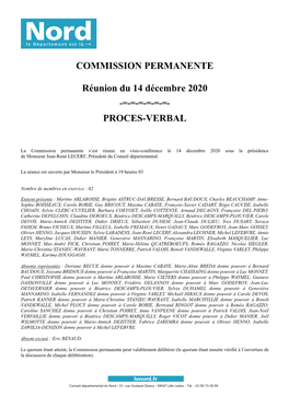 COMMISSION PERMANENTE Réunion Du 14 Décembre 2020