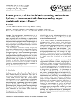 Pattern, Process, and Function in Landscape Ecology and Catchment Hydrology – How Can Quantitative Landscape Ecology Support Predictions in Ungauged Basins?