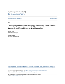 The Fragility of Ecological Pedagogy: Elementary Social Studies Standards and Possibilities of New Materialism