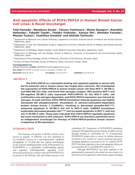 Anti-Apoptotic Effects of PCP4/PEP19 in Human Breast Cancer Cell Lines: a Novel Oncotarget