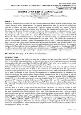 IMPACT of UV-B RAYS on PHOTOAGING PONCOJARI WAHYONO Faculty of Teacher Training and Education University of Muhammadiyah Malang Ponco1201@Gmail.Com