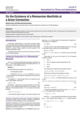 On the Existence of a Riemannian Manifolds at a Given Connection