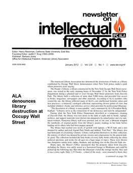 ALA Denounces Library Destruction at Occupy Wall Street