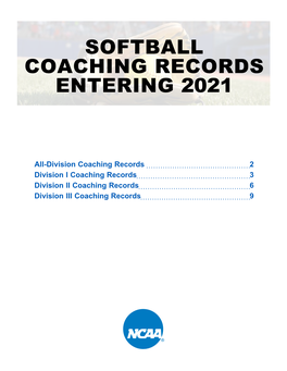 Softball Coaching Records Entering 2021