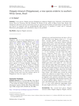Polygala Minarum (Polygalaceae), a New Species Endemic to Southern Minas Gerais, Brazil