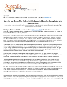 Juvenile Law Center Files Amicus Brief in Support of Brendan Dassey in the U.S