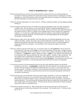 Insect Morphology - Legs 1