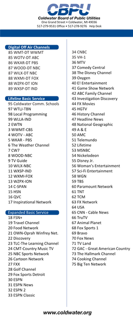 CBPU Channel Lineup