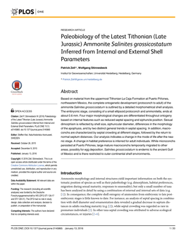 (Late Jurassic) Ammonite Salinites Grossicostatum Inferred from Internal and External Shell Parameters