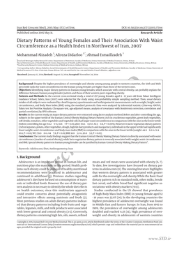 Dietary Patterns of Young Females and Their Association with Waist Circumference As a Health Index in Northwest of Iran, 2007