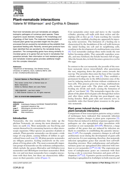 Plant–Nematode Interactions Valerie M Williamson� and Cynthia a Gleason