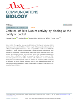 Caffeine Inhibits Notum Activity by Binding at the Catalytic Pocket