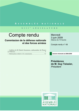 Compte Rendu Mercredi 3 Juin 2009 Commission De La Défense Nationale Séance De 10 Heures Et Des Forces Armées Compte Rendu N° 49