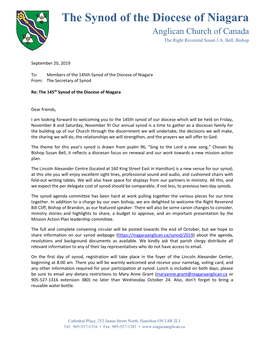 Secretary of Synod's Welcome Letter