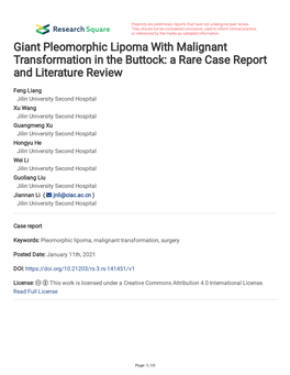 Giant Pleomorphic Lipoma with Malignant Transformation in the Buttock: a Rare Case Report and Literature Review