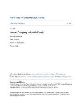 Isolated Cataplexy: a Familial Study