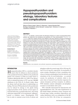 Hypoparathyroidism and Pseudohypoparathyroidism: Etiology, Laboratory Features and Complications