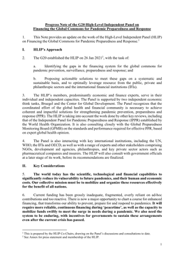 Progress Note of the G20 High-Level Independent Panel on Financing the Global Commons for Pandemic Preparedness and Response