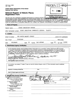 National Register of Historic Places Registration Form INTERAGENCY RESOURCES DIVISION