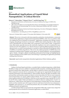 Biomedical Applications of Liquid Metal Nanoparticles: a Critical Review