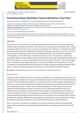 Penetrating Anterior Skull Base Fracture Inflicted by a Cow's Horn