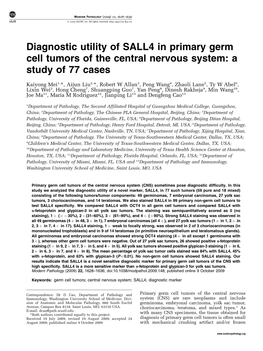 Diagnostic Utility of SALL4 in Primary Germ Cell Tumors of the Central Nervous System: a Study of 77 Cases