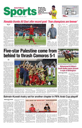 Five-Star Palestine Come from Behind to Thrash Comoros 5-1 FIFA DOHA