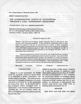 The Antimyoclonic Action of Clonazepam Through a Gaba-Independent Mechanism