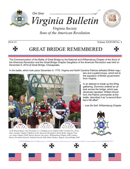 Virginia Bulletin Virginia Society Sons of the American Revolution ______2014-15 Volume XXXVIII No