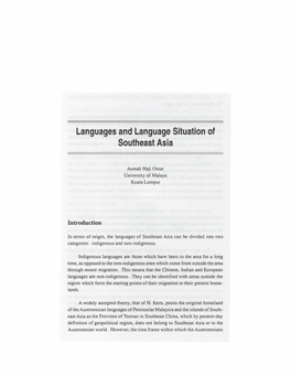 Languages and Language Situation of Southeast Asia