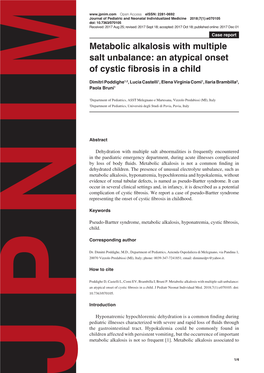 Metabolic Alkalosis with Multiple Salt Unbalance: an Atypical Onset of Cystic Fibrosis in a Child
