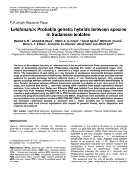 Leishmania : Probable Genetic Hybrids Between Species in Sudanese Isolates