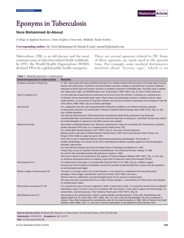 Eponyms in Tuberculosis Nora Mohammed Al-Aboud