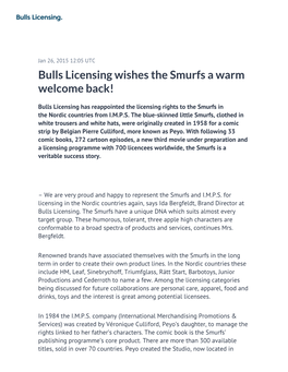 ​Bulls Licensing Wishes the Smurfs a Warm Welcome Back!