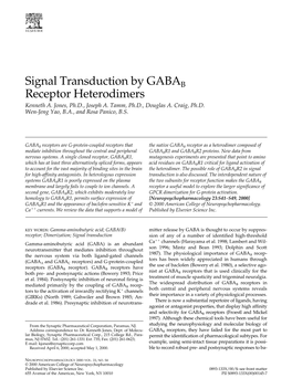 Signal Transduction by GABAB Receptor Heterodimers Kenneth A
