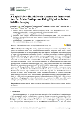 A Rapid Public Health Needs Assessment Framework for After Major Earthquakes Using High-Resolution Satellite Imagery