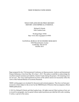 Nber Working Paper Series What Explains House Price