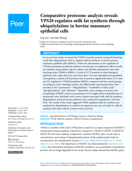 Comparative Proteome Analysis Reveals VPS28 Regulates Milk Fat Synthesis Through Ubiquitylation in Bovine Mammary Epithelial Cells