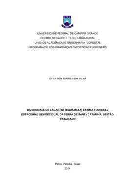 Universidade Federal De Campina Grande Centro De Saúde E Tecnologia Rural Unidade Acadêmica De Engenharia Florestal Programa De Pós-Graduação Em Ciências Florestais