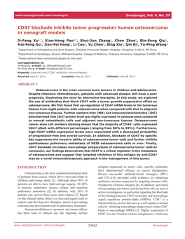 CD47 Blockade Inhibits Tumor Progression Human Osteosarcoma in Xenograft Models